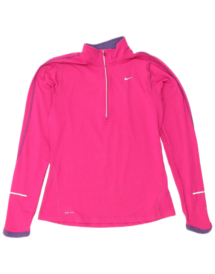 Nike Womens Dri Fit Zip Neck Pullover Treino Top Reino Unido 10 Pequeno Rosa