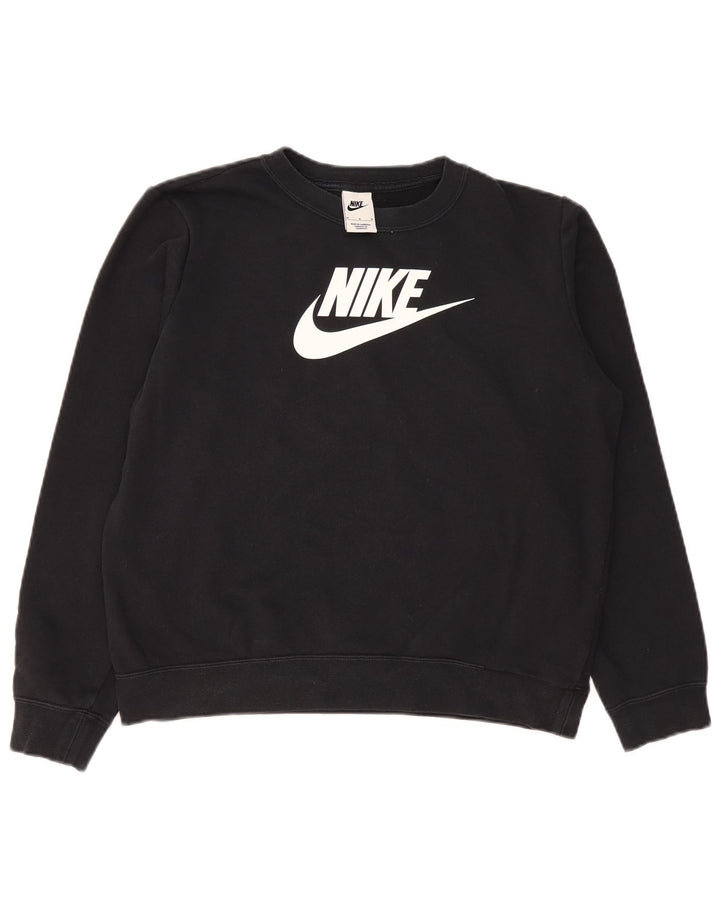 Nike feminino fora do ombro moletom jumper UK 14 médio algodão preto
