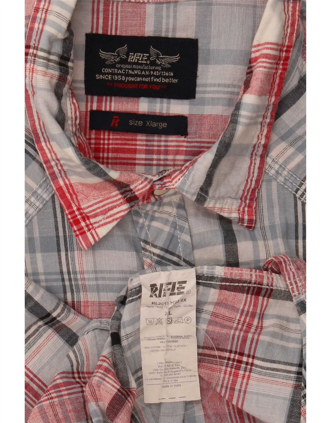 Camisa masculina de manga curta Rifle XL algodão xadrez multicolorido