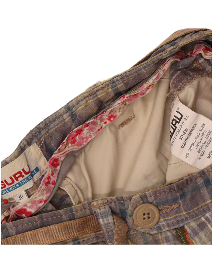 Guru Mens Chino Shorts W30 Algodão Xadrez Azul Médio