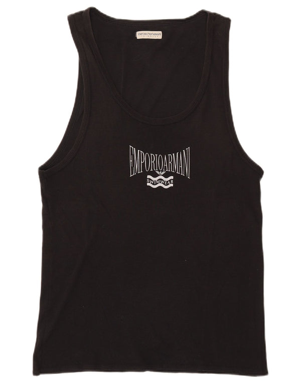 Emporio Armani Mens Graphic Vest Top IT 52 Large Black Cotton