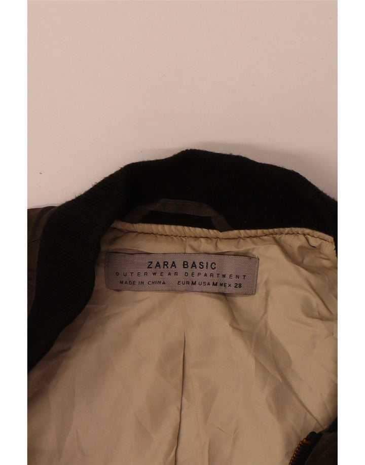 ZARA Jaqueta Bomber Feminina Crop Oversized Reino Unido 14 Marrom Médio