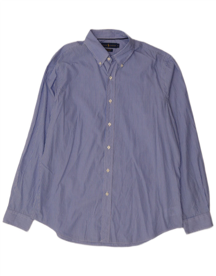 RALPH LAUREN Camisa masculina elástica grande algodão risca de giz azul