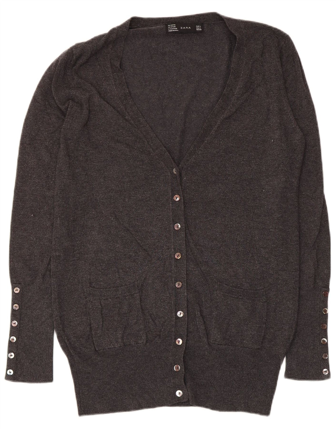 Suéter cardigã feminino Zara Reino Unido 14 grande rayon cinza