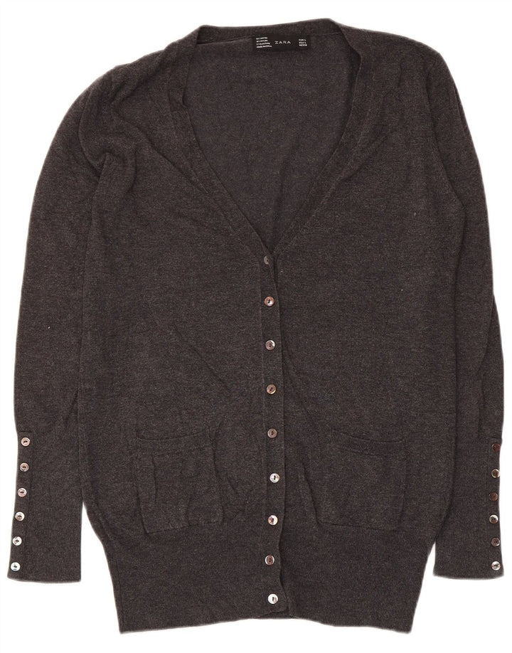Suéter cardigã feminino Zara Reino Unido 14 grande rayon cinza