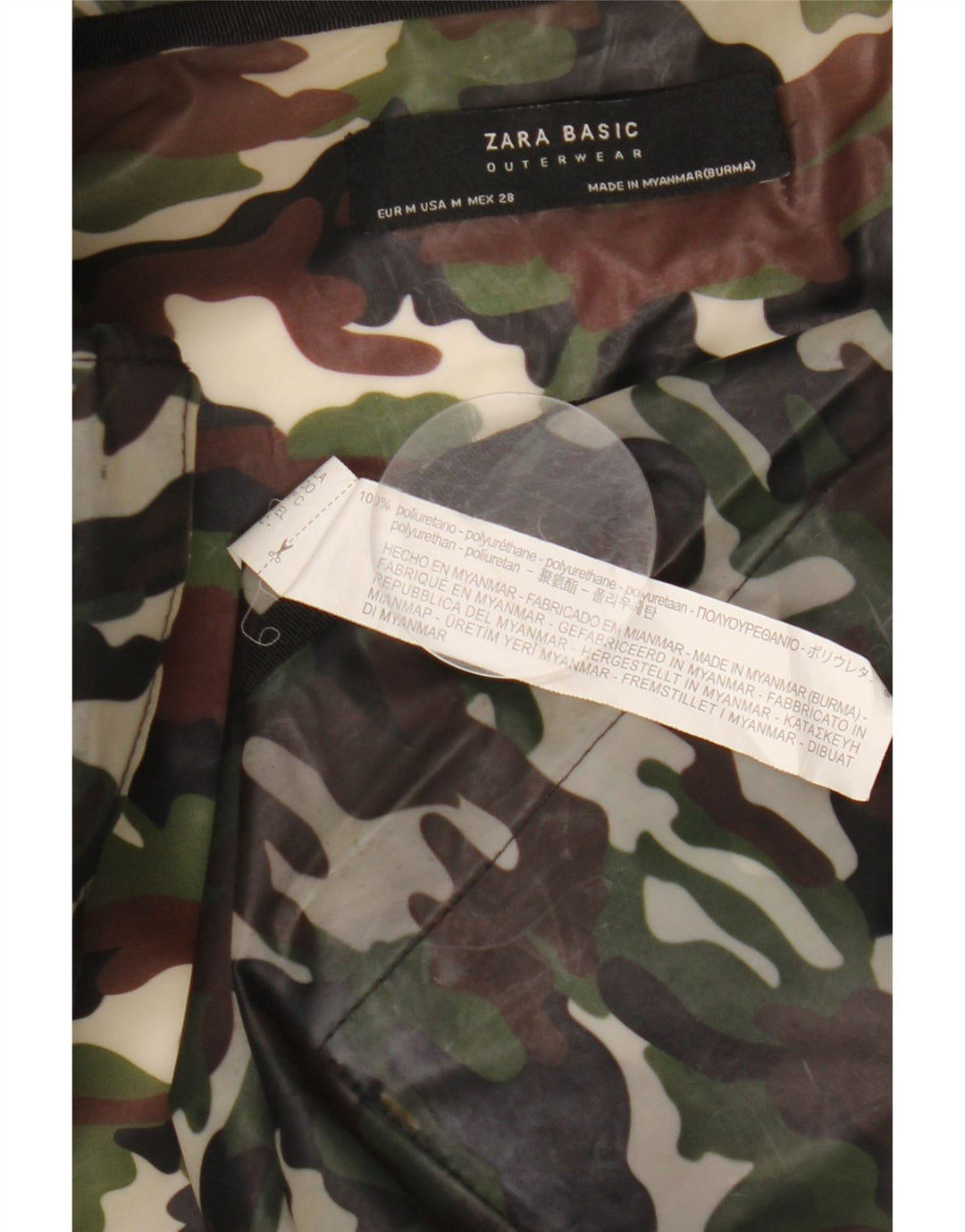 Jaqueta militar feminina com capuz ZARA UK 14 camuflagem cáqui média
