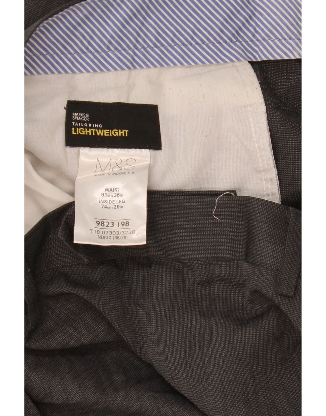 Calça masculina de terno reto Marks & Spencer sob medida W36 L29 cinza