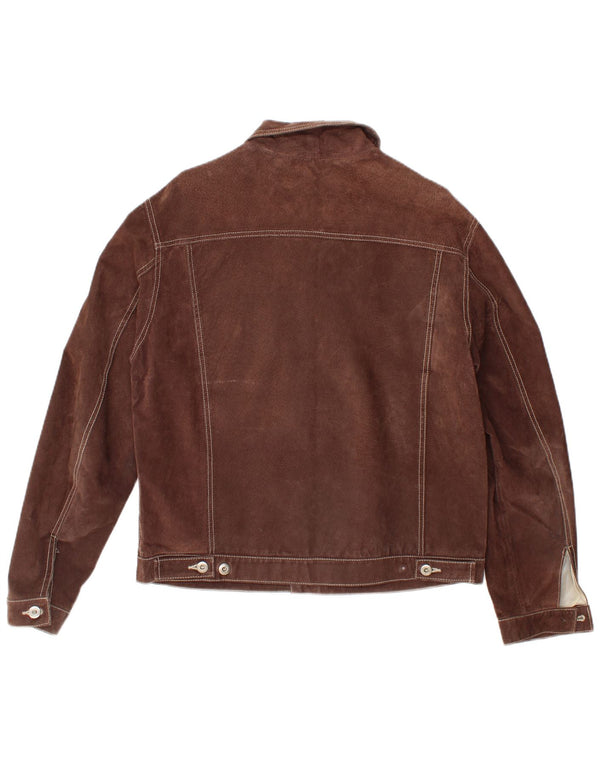 Metropolitan Mens Bomber Suede Jacket IT 48 Couro Marrom Médio