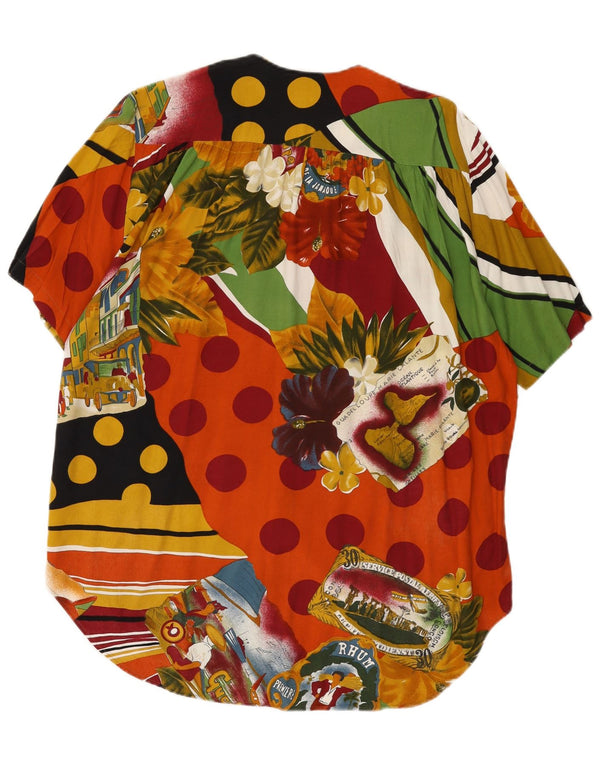 Blusa feminina vintage com estampa abstrata UK 18 XL viscose multicolorida