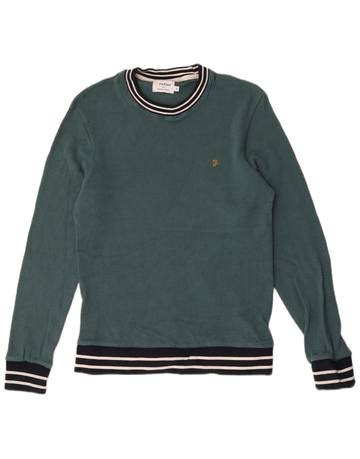 Farah moletom masculino jumper médio verde listrado algodão