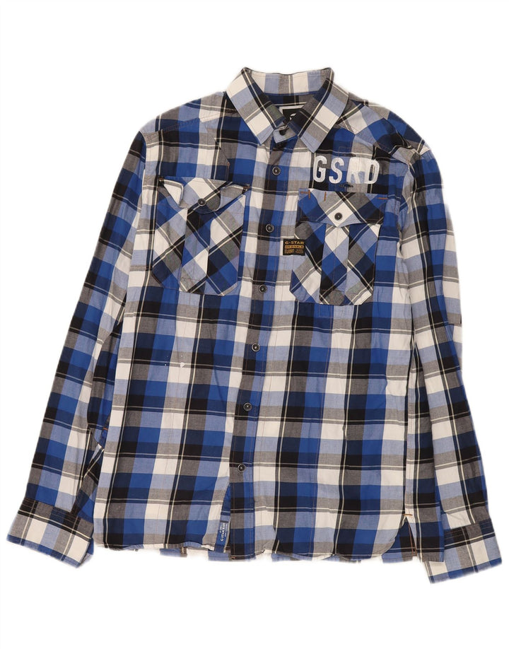 Camisa masculina de flanela G-Star grande algodão xadrez azul
