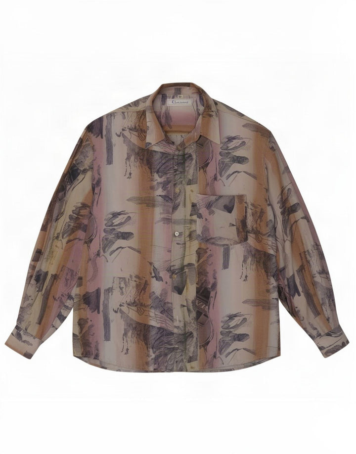 Touche Camisa masculina com padrão abstrato grande viscose multicolorida
