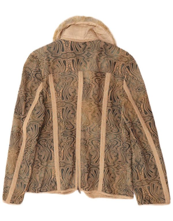 Jaqueta Blazer Feminina Kello com Zíper Completo Reino Unido 14 Paisley Bege Médio