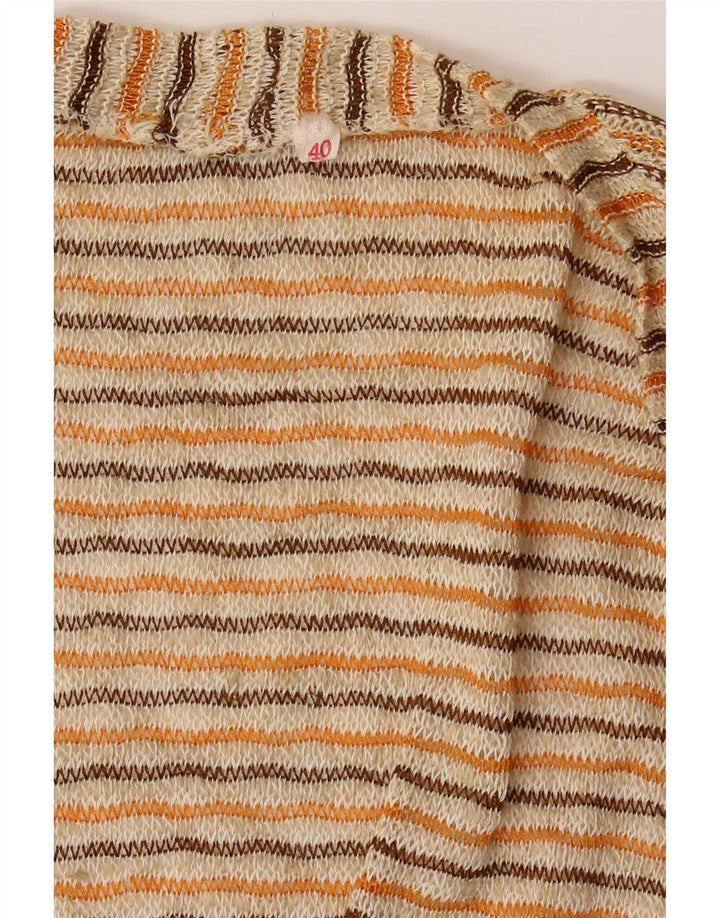 Top Cardigan Feminino Vintage EU 40 Listrado Bege Médio