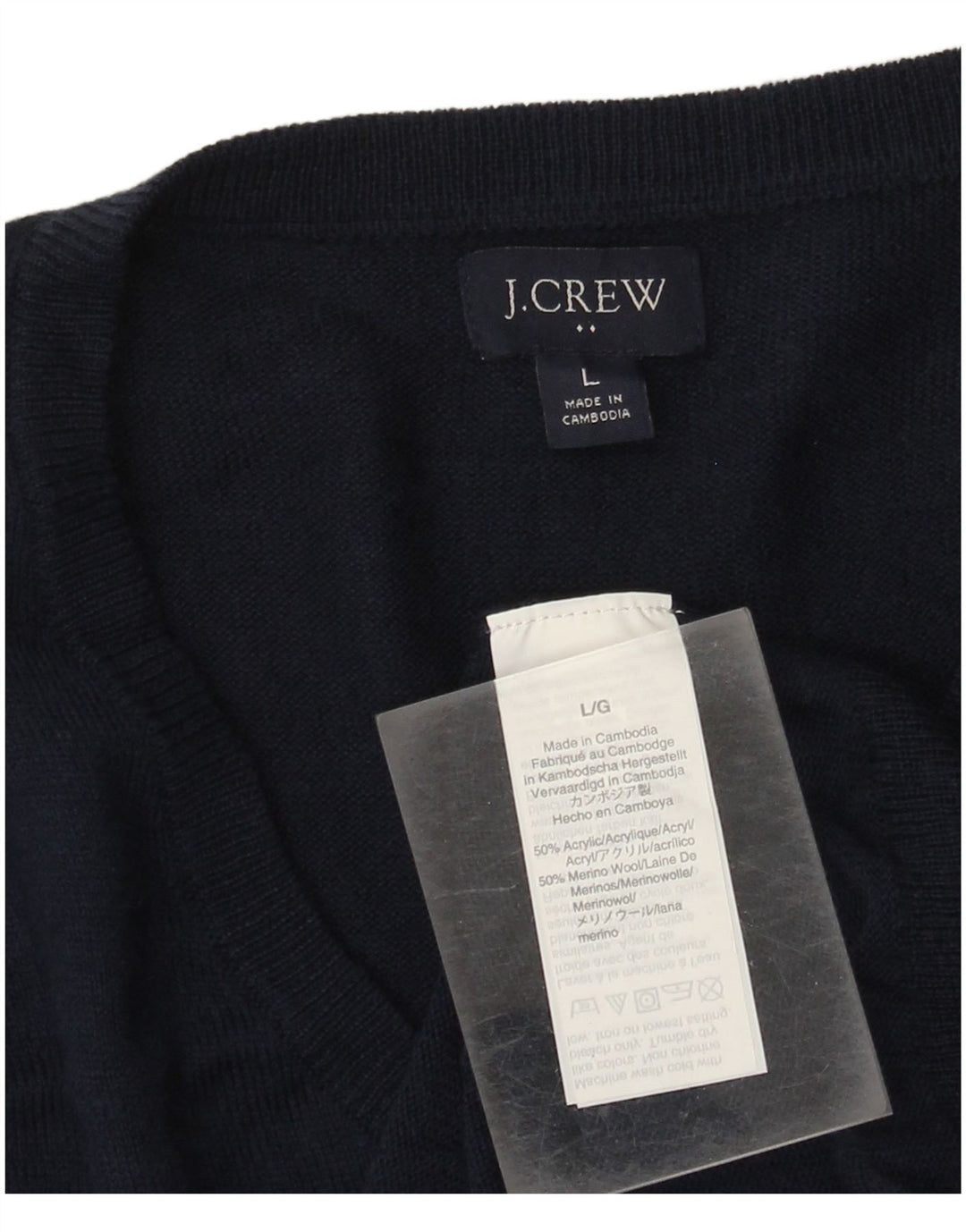 Suéter masculino J. Crew com decote em V grande acrílico azul marinho