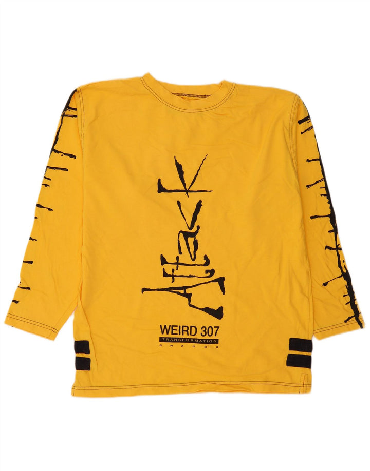 Top gráfico masculino vintage manga longa algodão colorblock amarelo médio