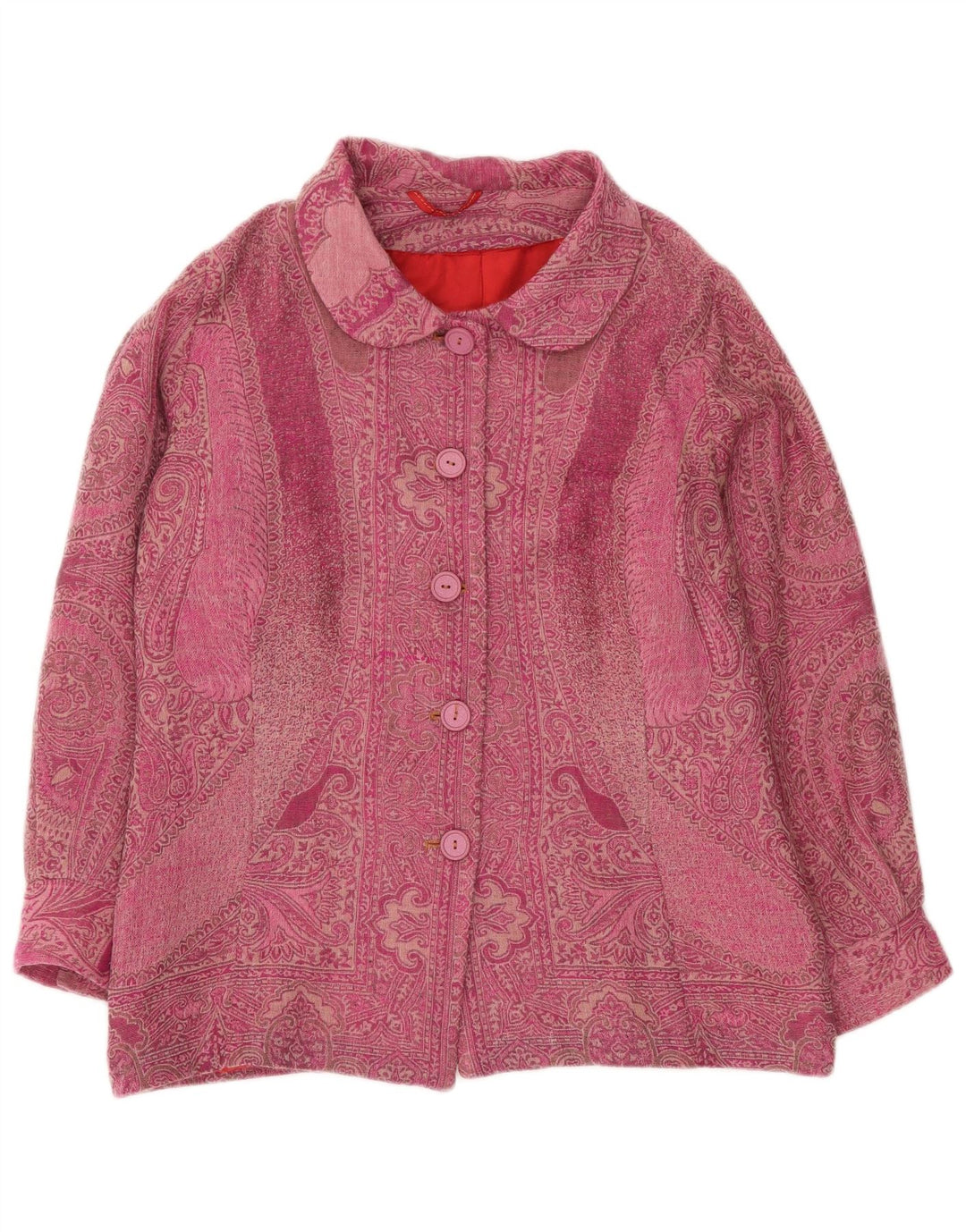 Jaqueta bomber feminina vintage Reino Unido 16 grande rosa Paisley