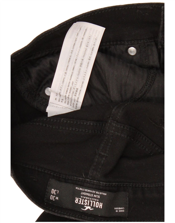 Jeans femininos Hollister Slim Straight W30 L30 algodão preto