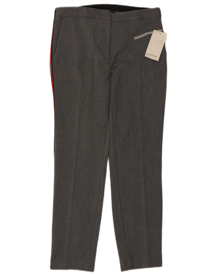 Calça feminina Zara Slim Suit grande W30 L28 cinza colorblock poliéster