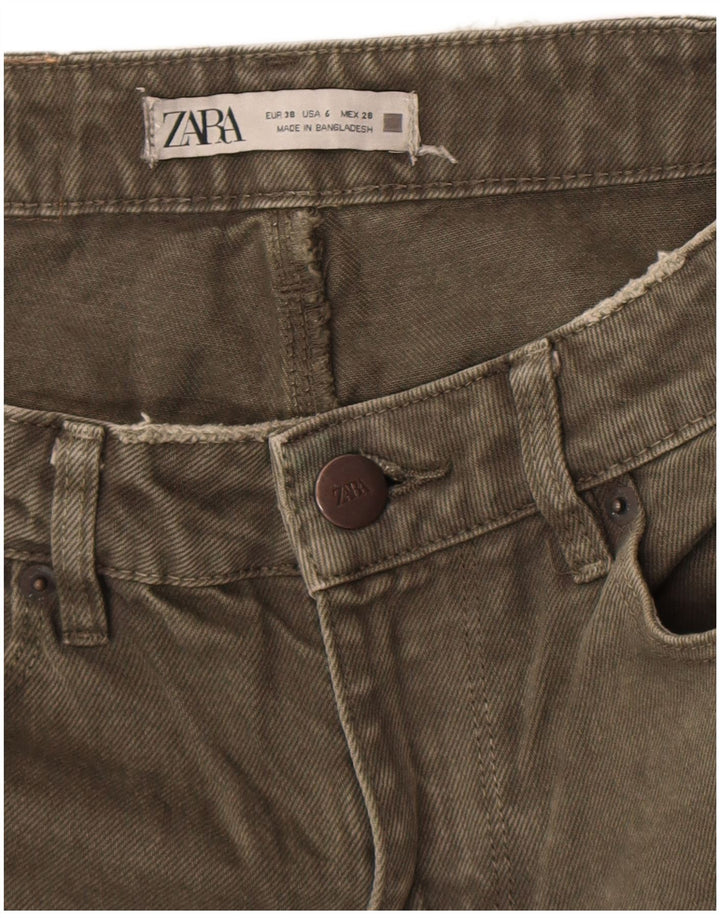Zara Jeans feminino de perna larga UE 38 pequeno W28 L26 cáqui