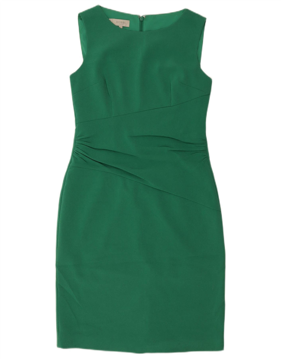 Vestido feminino HOBBS sem mangas com bainha UK 10 pequeno triacetato verde