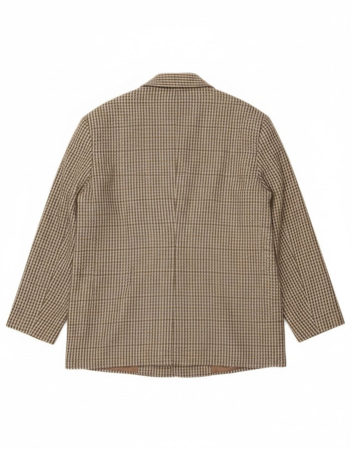 Jaqueta blazer feminina vintage com 2 botões IT 46 grande lã cáqui gingham