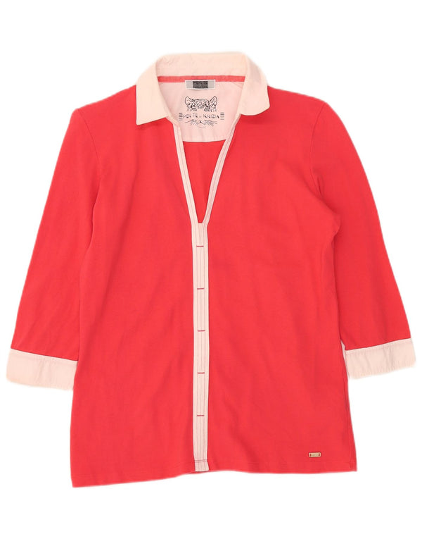 Blusa feminina de manga 3/4 Perte by Krizia Top UK 12 bloco de cor vermelho médio