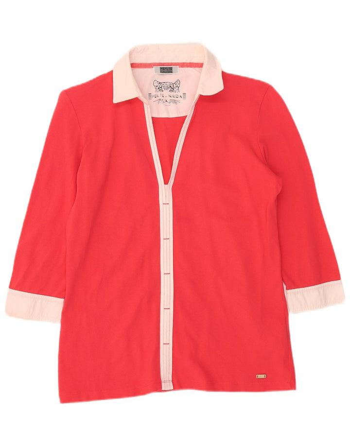 Blusa feminina de manga 3/4 Perte by Krizia Top UK 12 bloco de cor vermelho médio