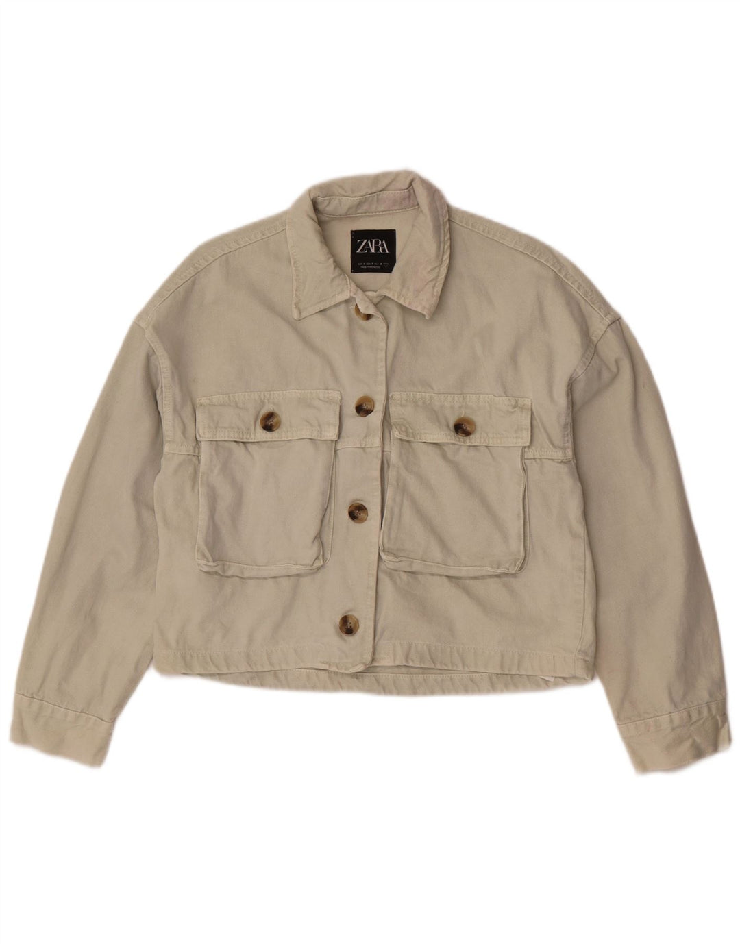 Jaqueta jeans feminina Zara UK 10 pequeno algodão branco