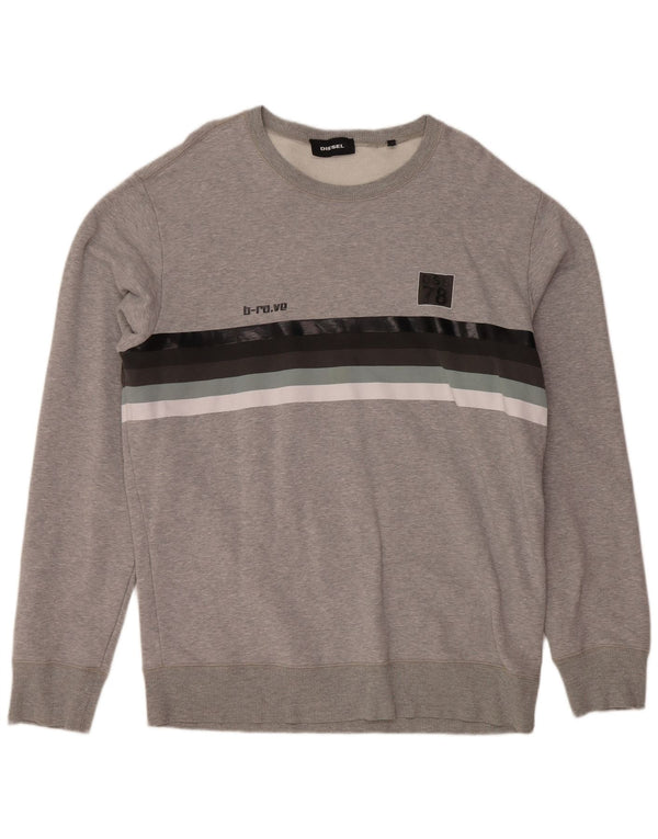 DIESEL Moletom Masculino Jumper XL Algodão Listrado Cinza