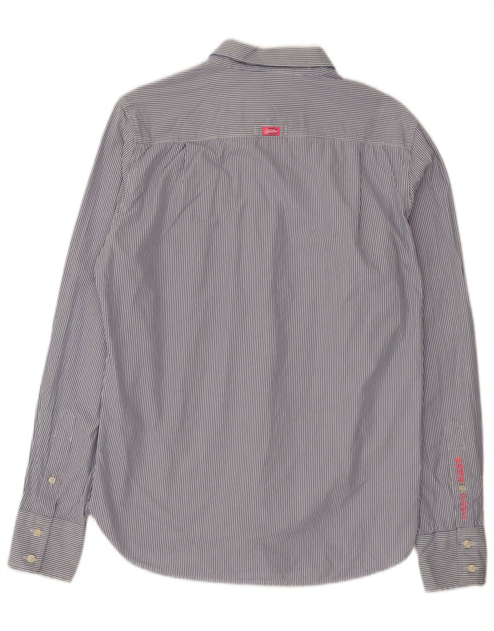 Camisa masculina Superdry algodão risca de giz azul médio