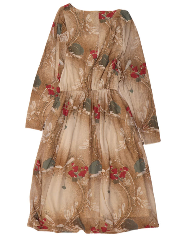 Vestido feminino vintage manga comprida linha A UK 18 XL bege floral