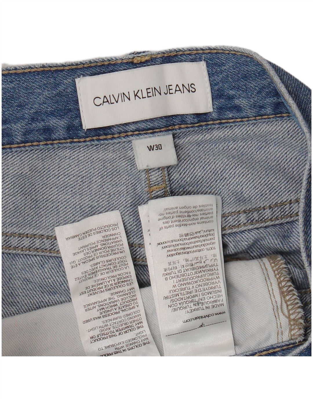 CALVIN KLEIN Calça jeans reta masculina de cintura alta W30 L28 algodão azul