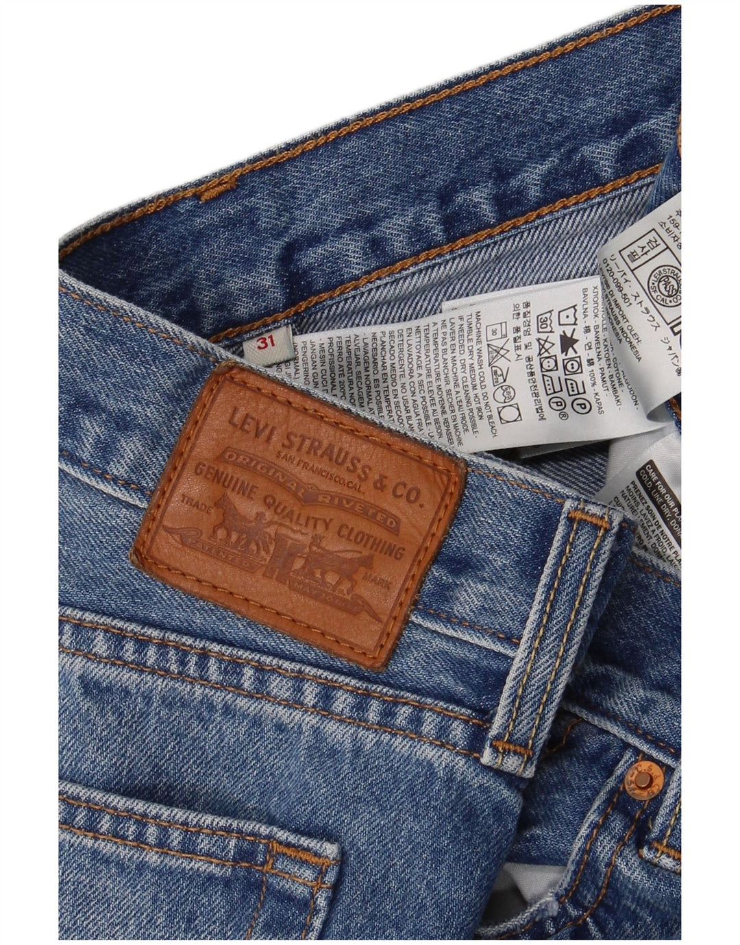 Mini saia jeans feminina Levi's W31 algodão azul médio