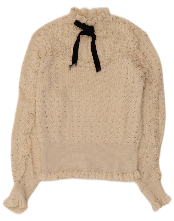 Zara Suéter feminino transparente com gola tartaruga Reino Unido 8 pequeno off white