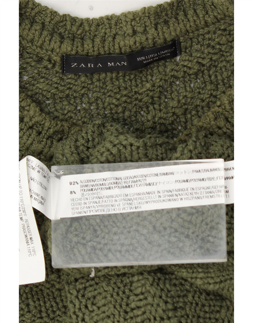 Suéter masculino ZARA com gola redonda, grande algodão cáqui