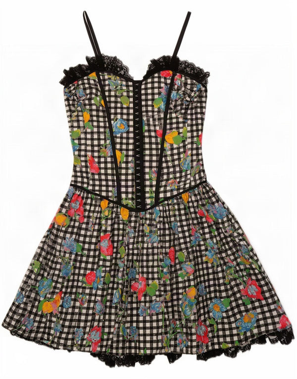 Vestido espartilho feminino Hopfner UE 38 pequeno algodão floral preto