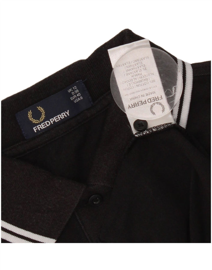 Camisa polo feminina Fred Perry Reino Unido 12 algodão preto médio