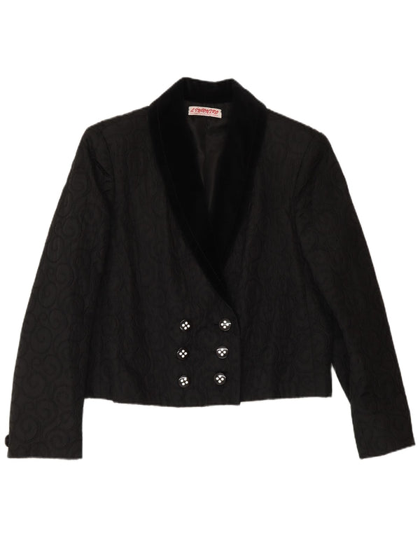 Jaqueta blazer feminina VINTAGE com peito duplo Reino Unido 14 médio preto paisley