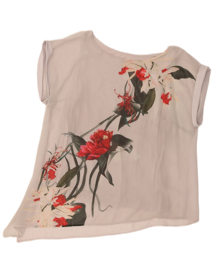 Blusa feminina assimétrica Coast UK 16 grande poliéster floral cinza