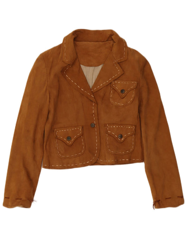 Lavorazione Artigiana Womens Suede Crop Blazer Jacket UK 10 Small Brown
