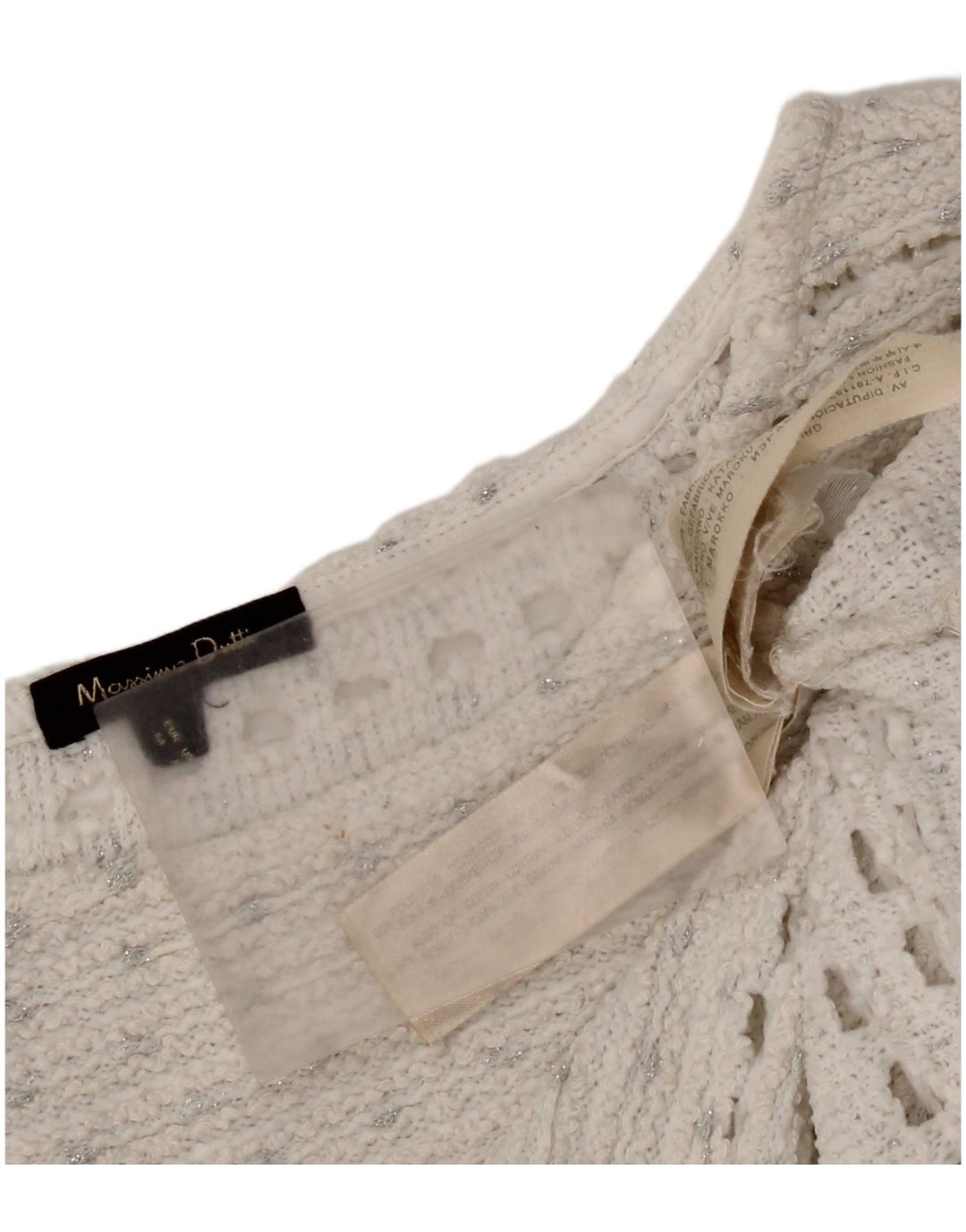 Suéter feminino Massimo Dutti de crochê com gola canoa Reino Unido 14 médio branco