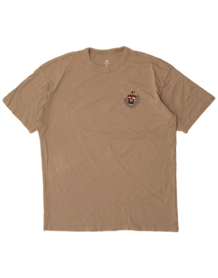 Converse Mens Graphic Camiseta Top Grande Algodão Bege