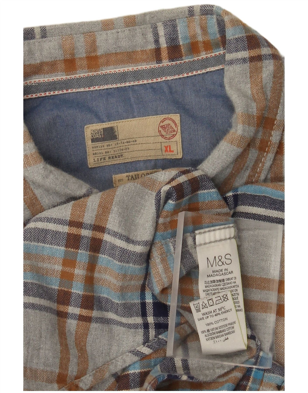 Camisa masculina de flanela sob medida da Marks & Spencer XL cinza xadrez algodão