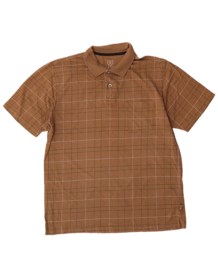 Camisa polo masculina Izod de algodão geométrico marrom médio