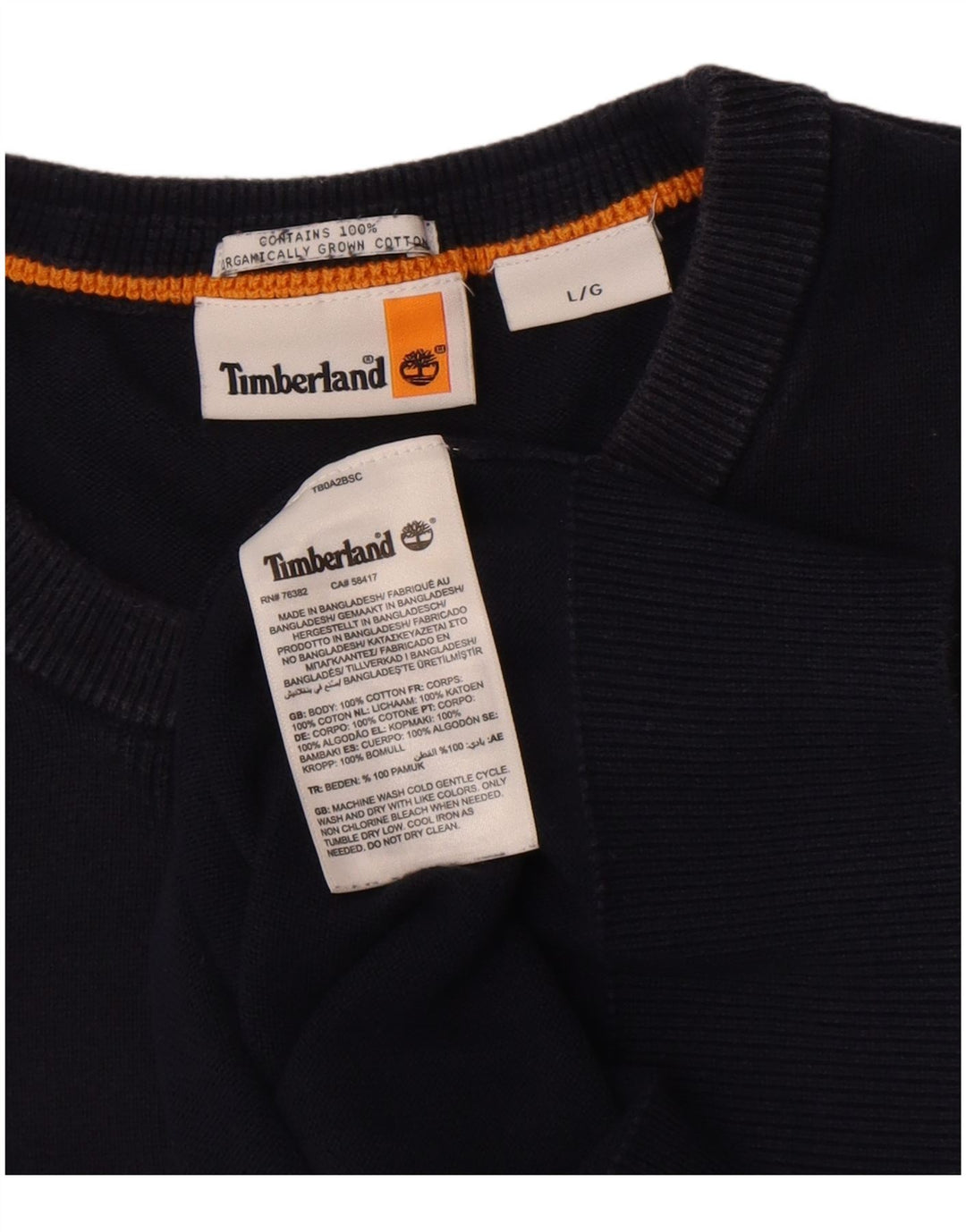 Suéter masculino Timberland com gola redonda, grande algodão azul marinho