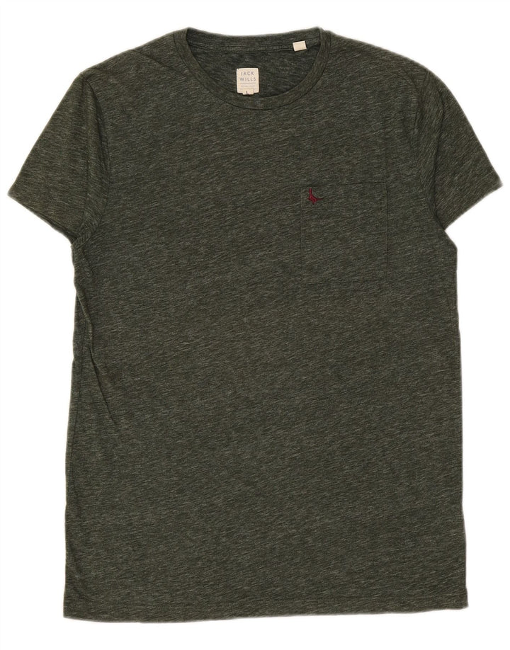 JACK WILLS Camiseta masculina pequena de algodão cáqui salpicado