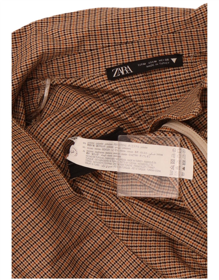 Top feminino de manga comprida ZARA UK 12 poliéster marrom médio houndstooth