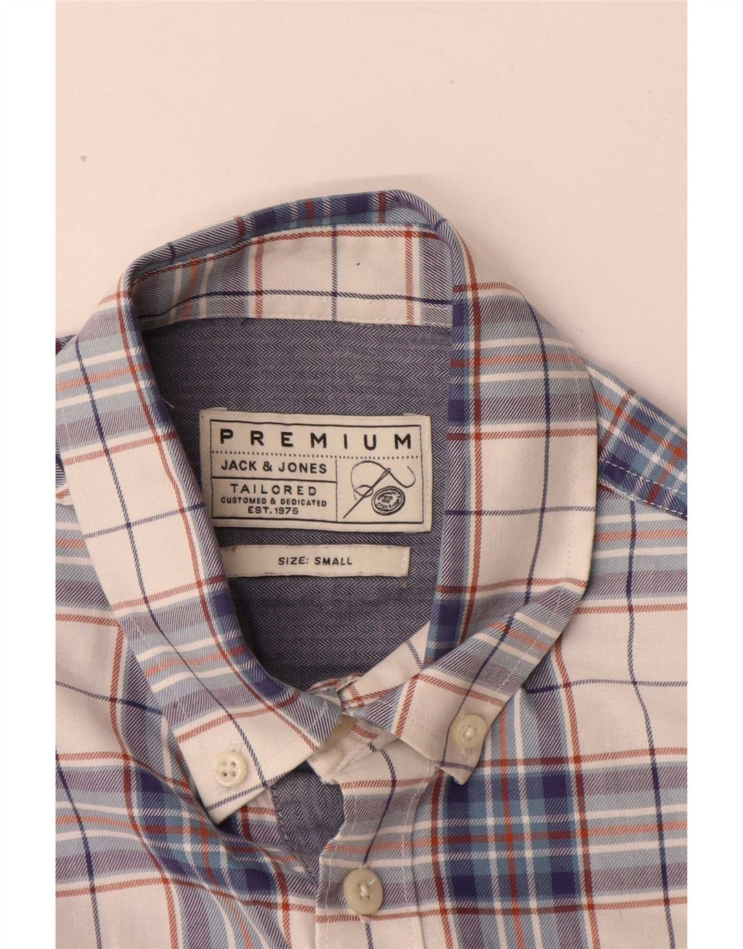 Camisa masculina sob medida Jack & Jones, pequena, azul, xadrez, algodão