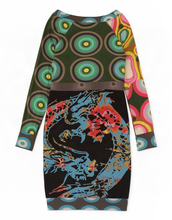 Vestido feminino Desigual com bainha gráfica UK 10 pequeno multicolorido geométrico